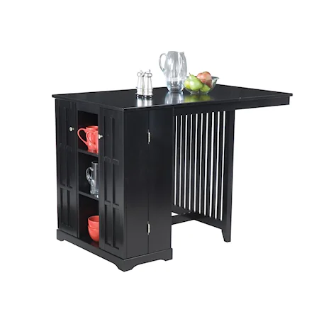 Mission Style Island Bar with Side Cabinets